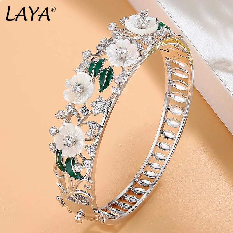 Laya 925 sterling silver summer fashion jewelry high-quality zircon natural shell flower leaf enamel bracelet 240925
