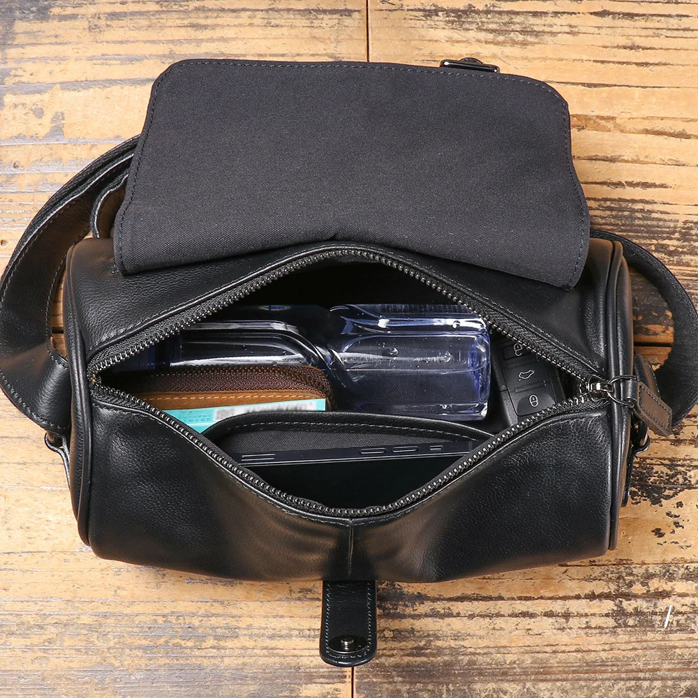 ROOG black cylindrical leather cross body bag stylish minimalist n perfect for easy storage of daily items 241008