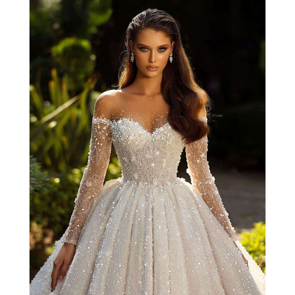 Wedding Exquisite Dress Ball Gown Strapless Appliques Sequins Pearls Long Sleeve Or Length Bride Vestido De Noiva Custom Made