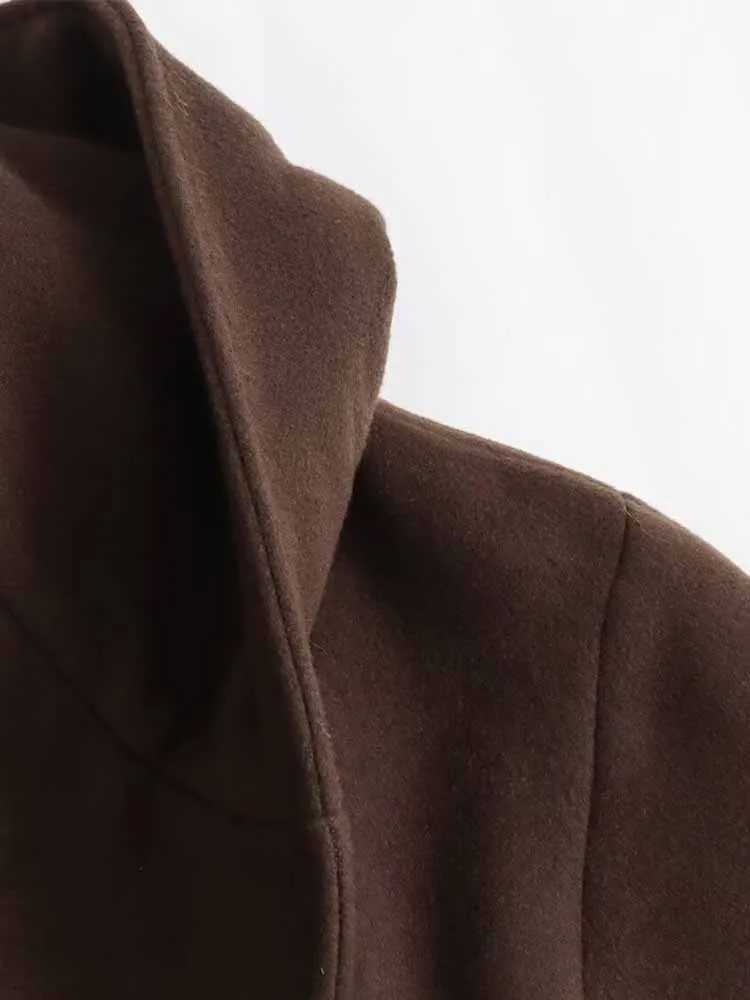 TRAF autumn and winter new European and American fashion leisure belt hooded woolen coat womens mid-length coatX241009