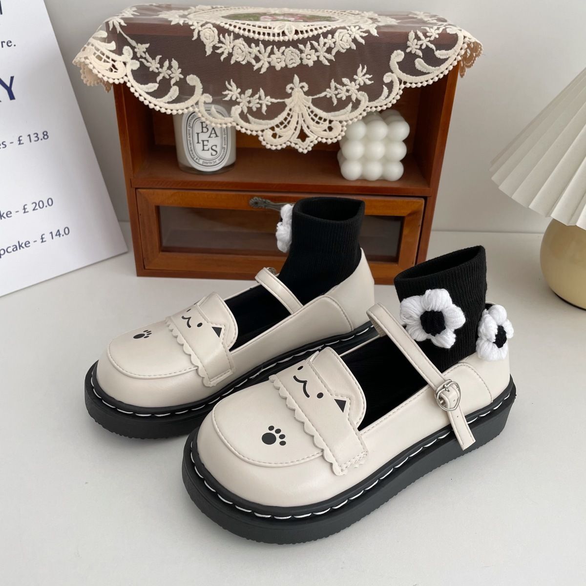Cute kitten Lolita big head little leather shoes JK uniform flat bottom soft girl versatile student Mary Jane single shoes