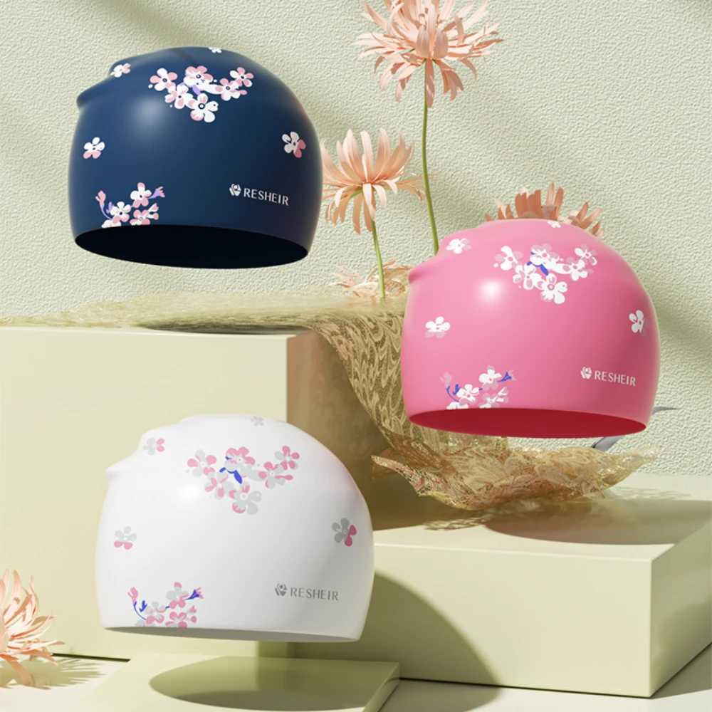 Silicone swimming cap adult fashion printing enhanced waterproof swimming cap elastic swimming cap female swimming accessories CL241009