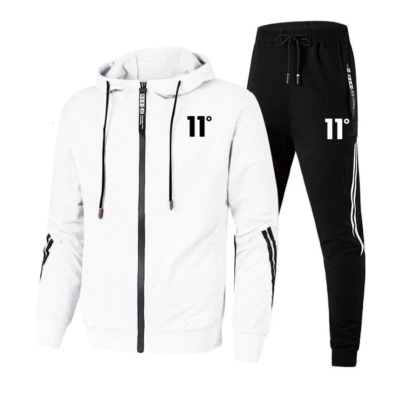 Mens sportswear printed casual hooded sweatshirtslim pants 2-piece set autumn fashion warm streetwear zipper jacket set 241009