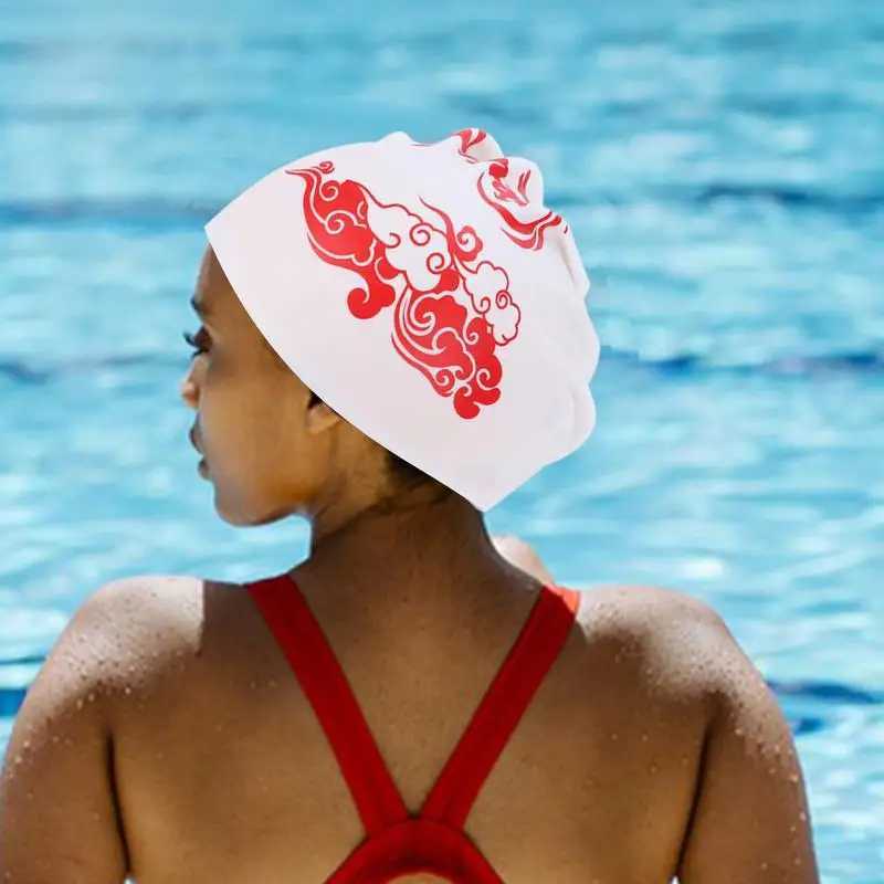 Silicone swimming cap suitable for adults men women Chinese style swimming cap long thick curly hair weaving soft swimming cap CL241009