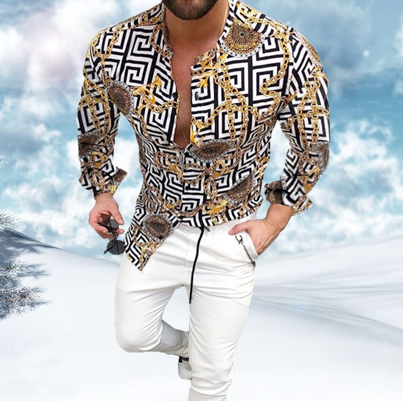 Autumn Beach Sport Dress Shirt Men Casual Hawaiian Print Vacation Shirts Printing T-Shirts Cotton T Shirt Business Hip Hop Shirt Printed Oversize 3XL 