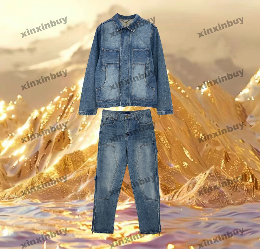 xinxinbuy 2024 Men designer Jacket emboss letter printing long sleeve denim sets women Black white blue gray khaki yellow XS-2XL