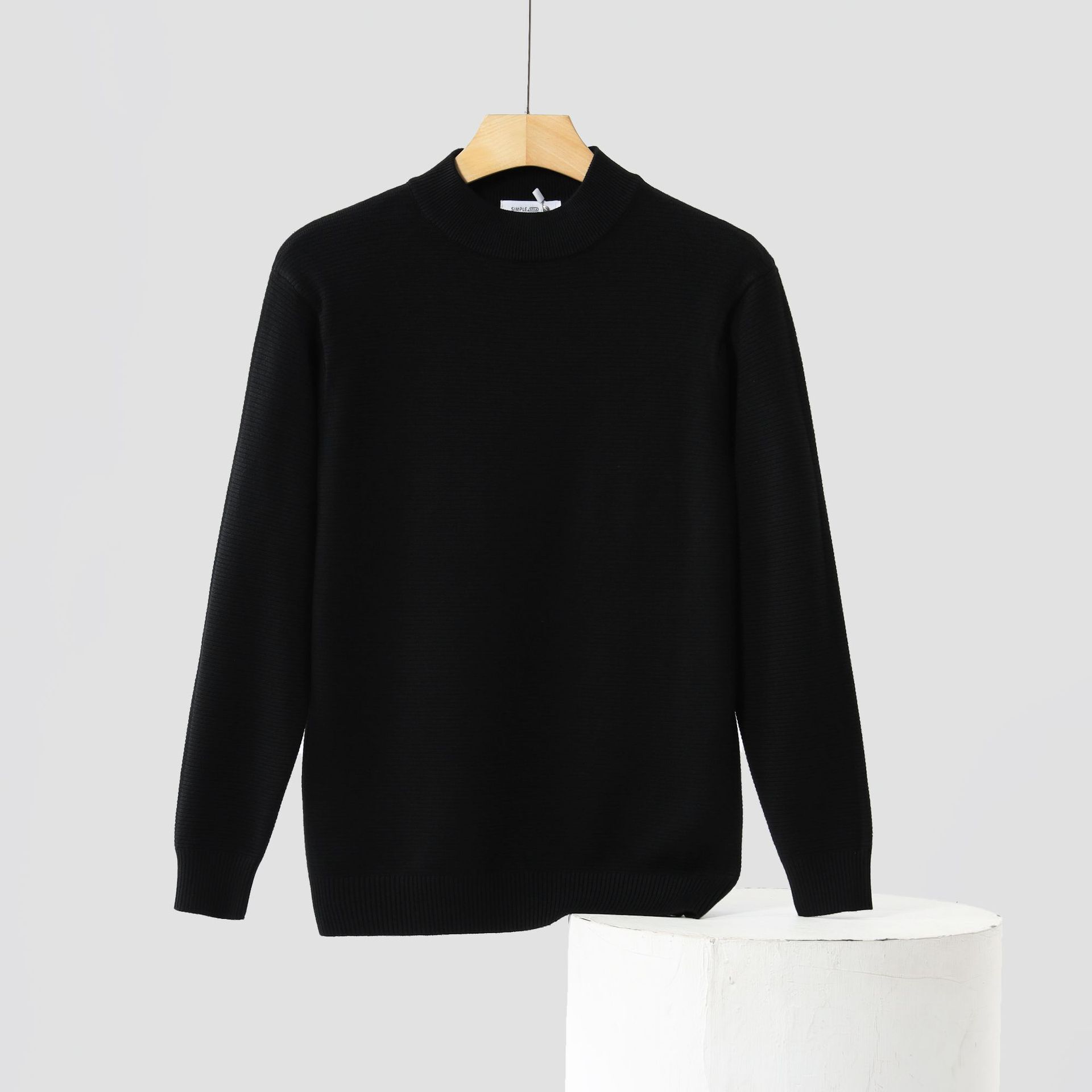 2024 new designer winter men's half height men's long sleeved autumn basic style solid color warm interior mid neck knitted bottom sweater