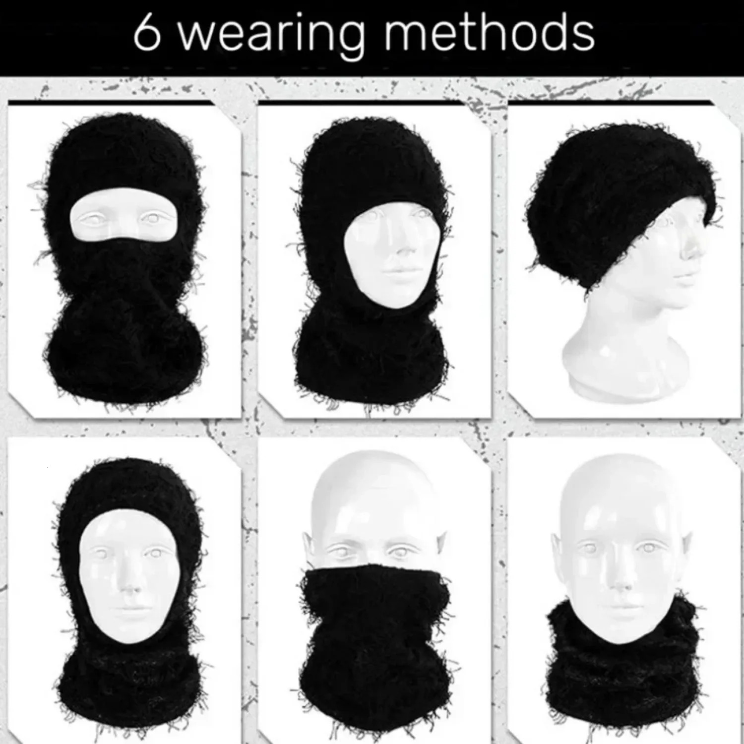 Hip Hop Balaclava Distressed Knitted Hat Full Face Ski Mask Mens Outdoor Camouflage Beanies 241009