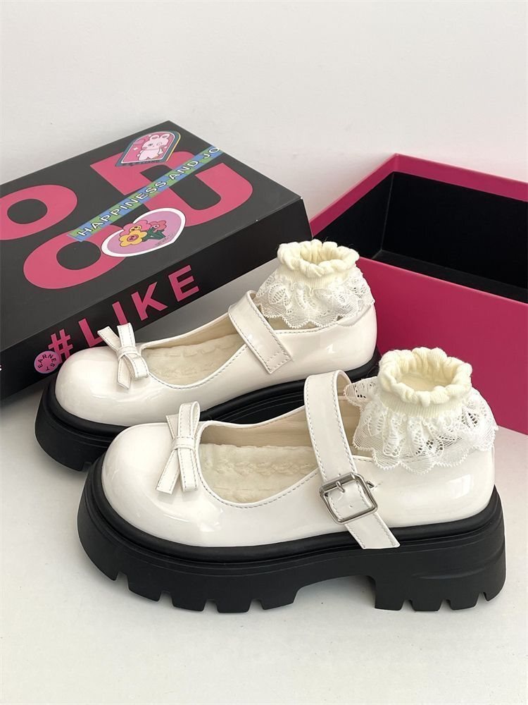 34-42 Small Leather Shoes Women's Versatile JK Uniform 2024 Spring/Summer Bow Thick Bottom Height Increasing Mary Jane Single Shoes