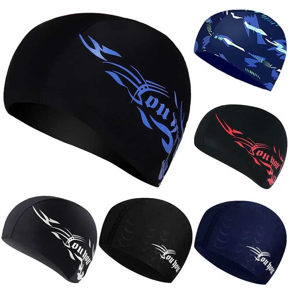 Mens swimming cap womens elastic nylon earmuffs long hair swimming pool cap ultra-thin shower cap CL241009