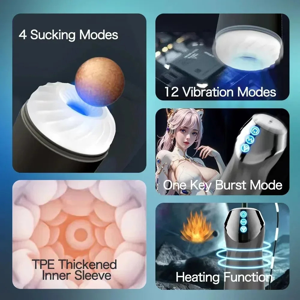 Automatic Male Masturbator Cup Sucking Vibration Oral Sex Machine Real Vagina Penis 240914