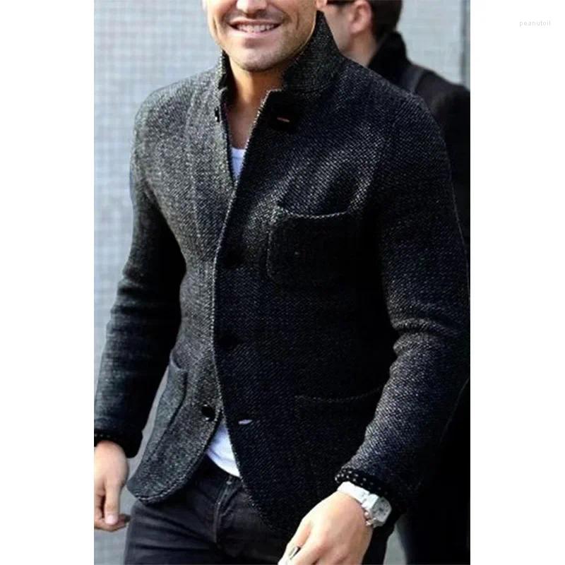 Men's Sweaters Europe And The United States Casual Suit Collar Long Sleeve Pocket Shirt Sweater Coat B4