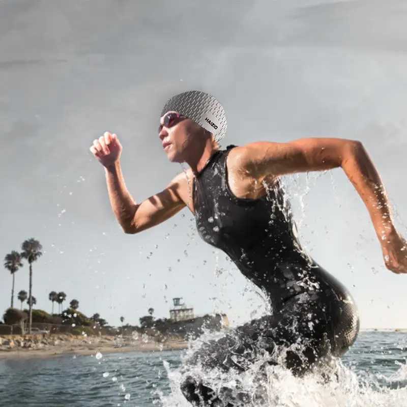 Silicone swimming cap suitable for girls boys adults men women plus sign swimming cap long thick curly hair braid soft swimming cap CL241009