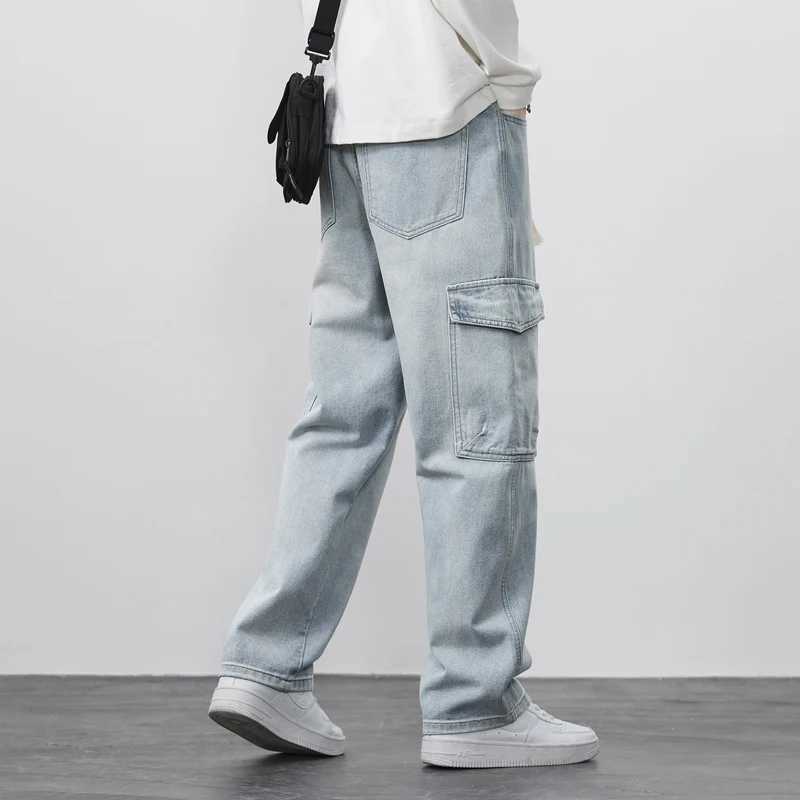 Cargo Pants Mens Straight Jeans Stretch Waist Casual Soft Sweatpants Male Clothing Vintage Baggy Denim TrousersX241009