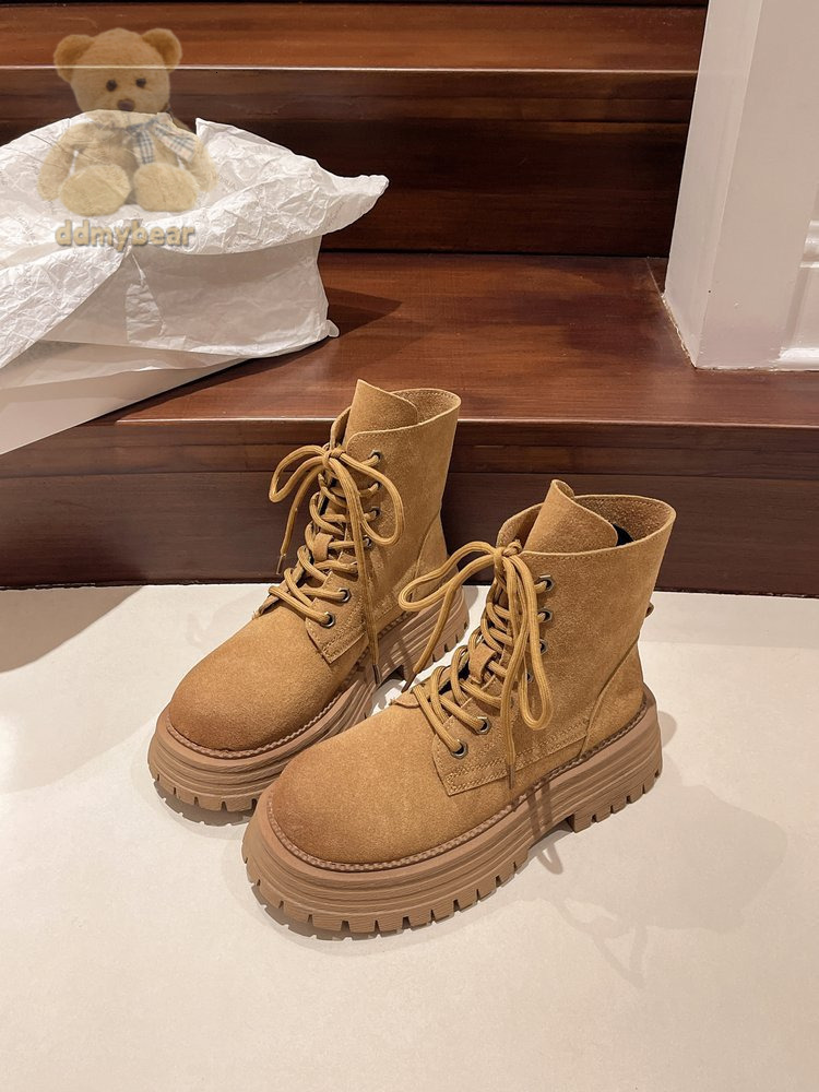 Ddmybear Thin Martin Women 2024 New Leather Thick Soled Spring And Autumn Frosted Short Boots For With Skirts Chinese Brand Shoes F1011-80