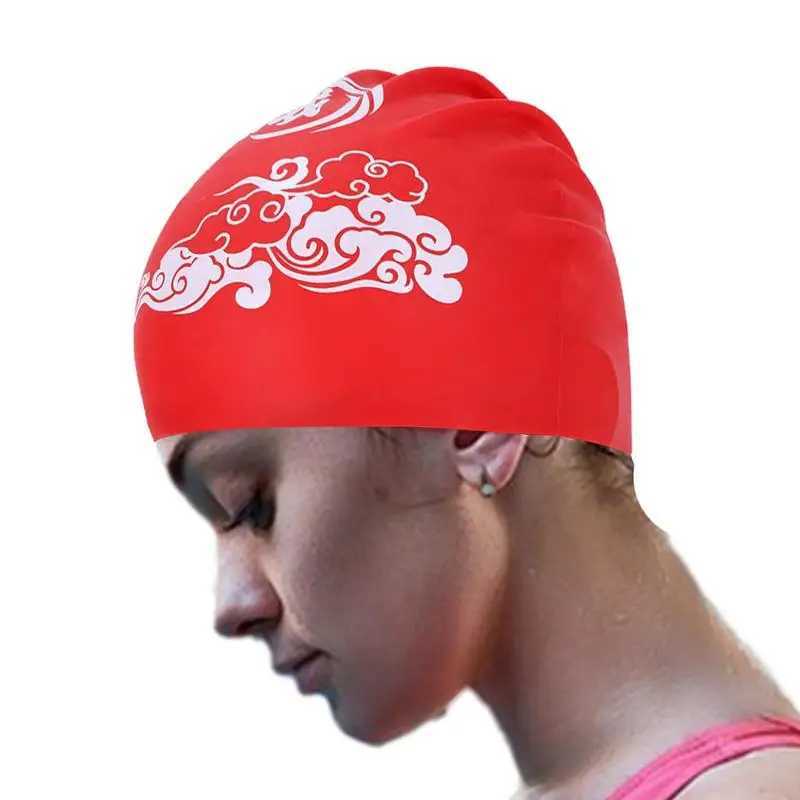 Silicone swimming cap suitable for adults men women Chinese style swimming cap long thick curly hair weaving soft swimming cap CL241009