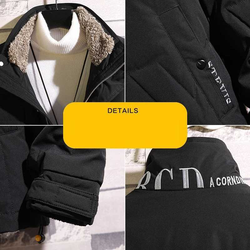 White Duck Down Jacket Lamb Hair Stand-Up Collar Short Large Size Thick Warm Solid Color Casual Mens Windproof Cold Resistance LX241009