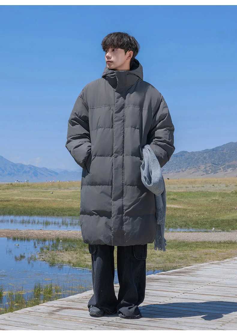 Thickened Standing Collar Solid Color Cotton Clothes Men Thickened Short Warm Adjustable Drawstring Bread Clothes Long Jacket LX241009