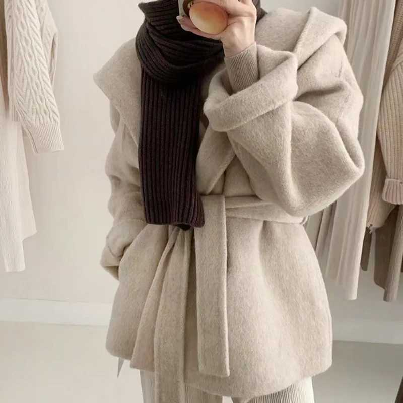 2023 Winter Jacket Women Thick Warm Loose Style Hood Luxury Casual Double -sided Wool Blends Ladies Miss Leisure Woolen CoatX241009