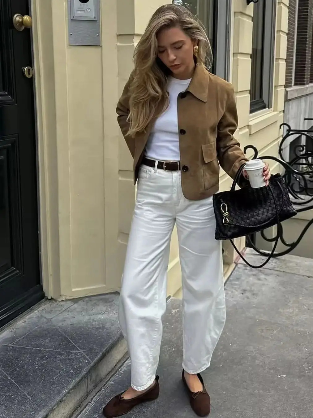 Womens retro suede long sleeved autumn cut jacket womens casual lapel single chest pocket womens clothing 240930