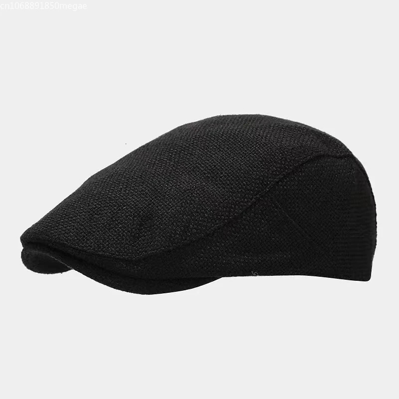 1 piece of summer mens beret linen leather hat adjustable hat breathable retro solid black ivy duckbill hat Boinas Para MUJI 241007