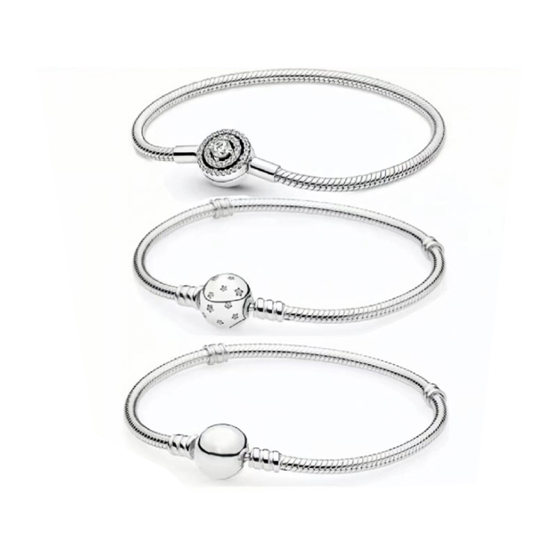 Classic Charm Bracelets 3mm Snake Chain Luxury Designer Women Authentic s925 Sterling Silver Birthday Christmas Girls Gifts DIY Jewelry BR115
