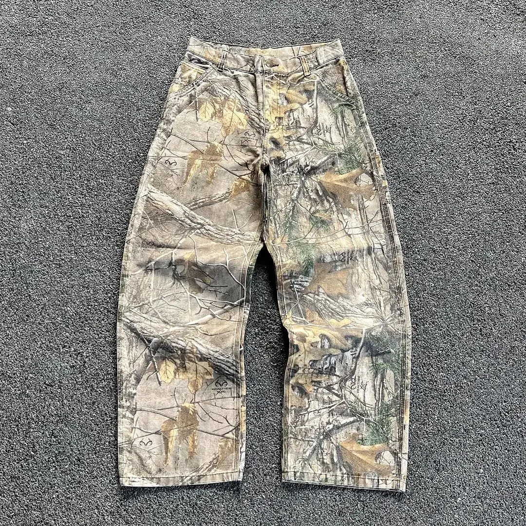 American Y2K Harajuku Maple Leaf Printed Laundry Jeans Mens Straight Leg Loose Trouser Street Trend Hip Hop Womens Jeans 241007