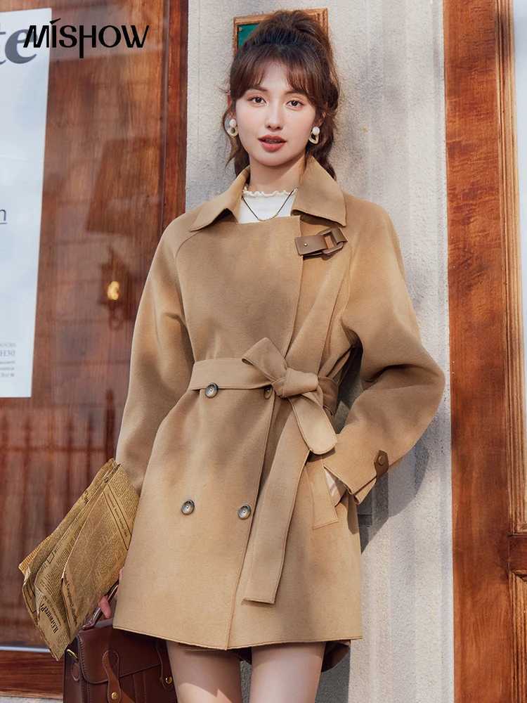 MISHOW Double Faced Woolen Coat for Women Autumn Winter Midi-length Double-breasted Jacket Casual Loose Outerwear Top MXC48W0099X241009