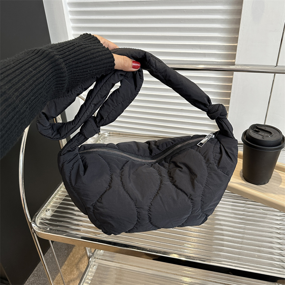 New Female Puffer Shoulder Trendy Soft Down Cotton Pillow Shopper Underarm Solid Color Quilted Simple Crossbody Bag