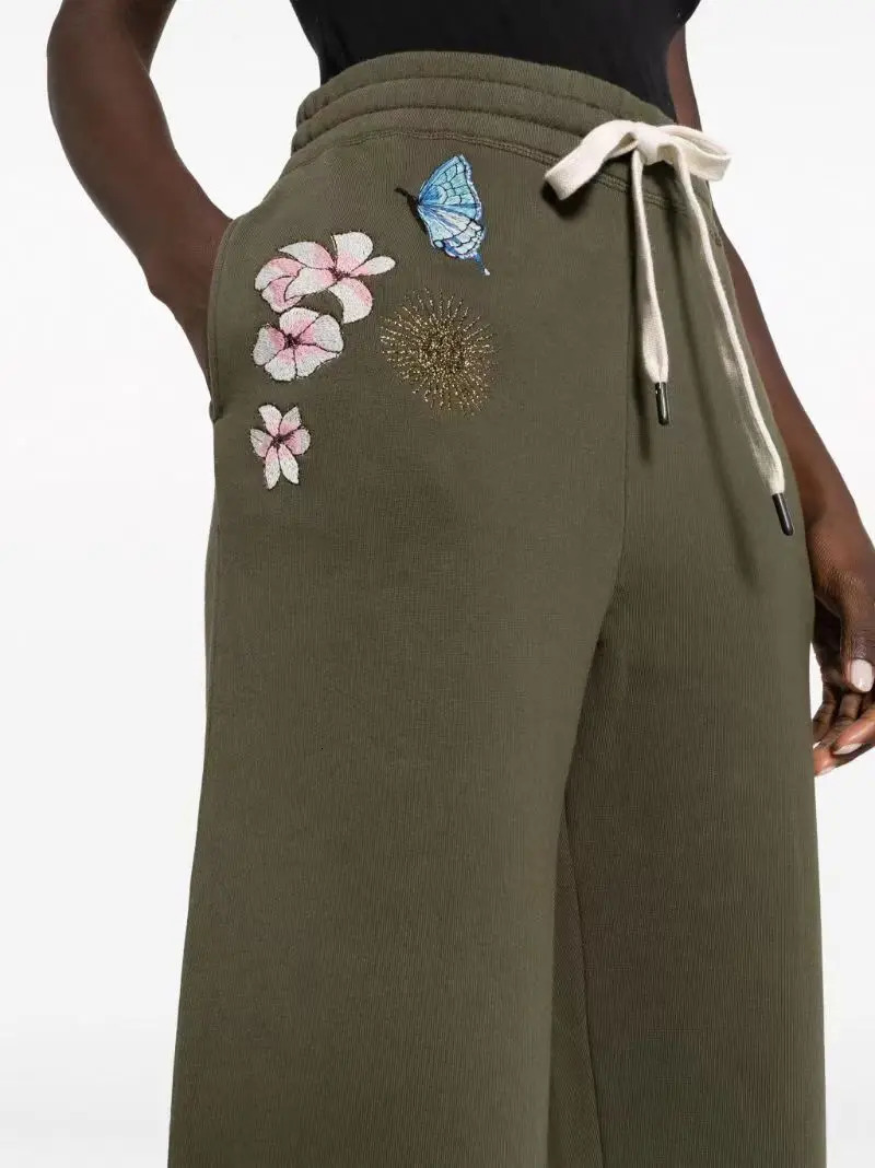 Embroidered womens track suit flower skull wing embroidery hooded sweatshirt butterfly wool sports pants 2PCS set 241007