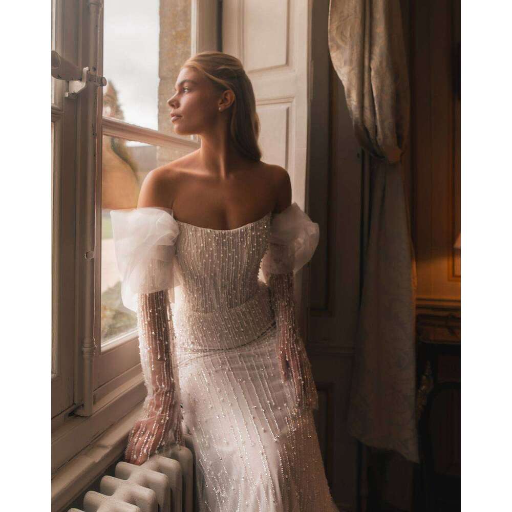 Romantic Wedding Dress Mermaid Strapless Pearls Sequined Beading or Length Princess Bride Vestido De Noiva Custom Made