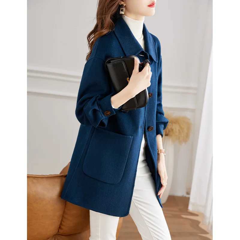 Vimly Winter Wool Coats Women Long jackets 2022 New Korean Fashion Solid Lapel Pockets Overcoat Elegant Female Woolen Coat 50373X241009