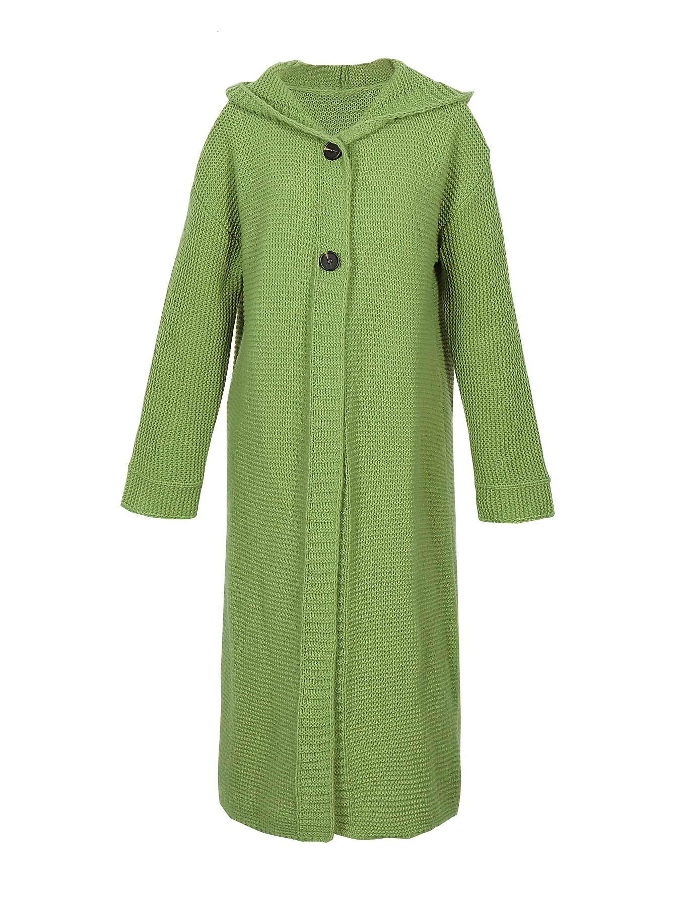 Plus Size Women's Autumn And Winter New Long Cardigan Button Hooded Elegant Sweater Casual Classic Loose Knit Jacket