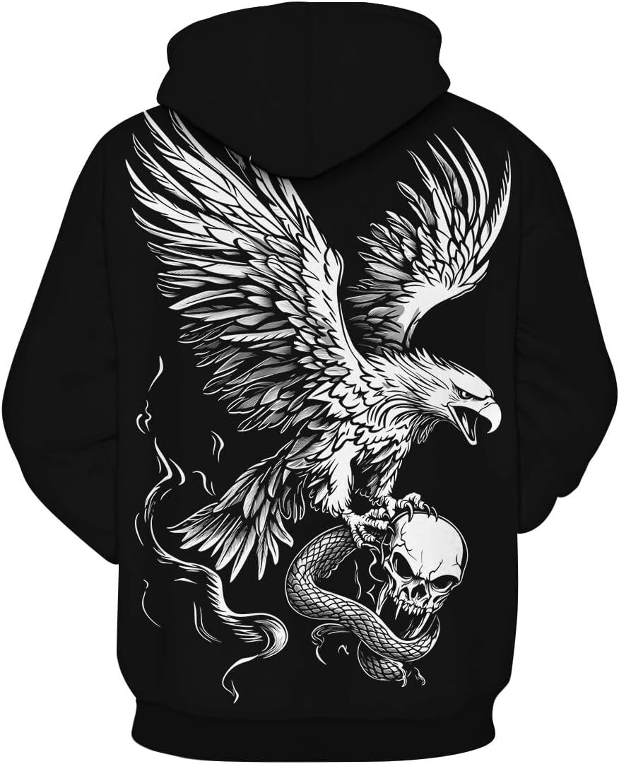 Hoodie for Mens Womens Mens Bald Eagle Hoodies Autumn Winter Long Sleeve Pullover Animal Theme Sweatshirt 3D Graphic Hoodie Graphic tracksuit