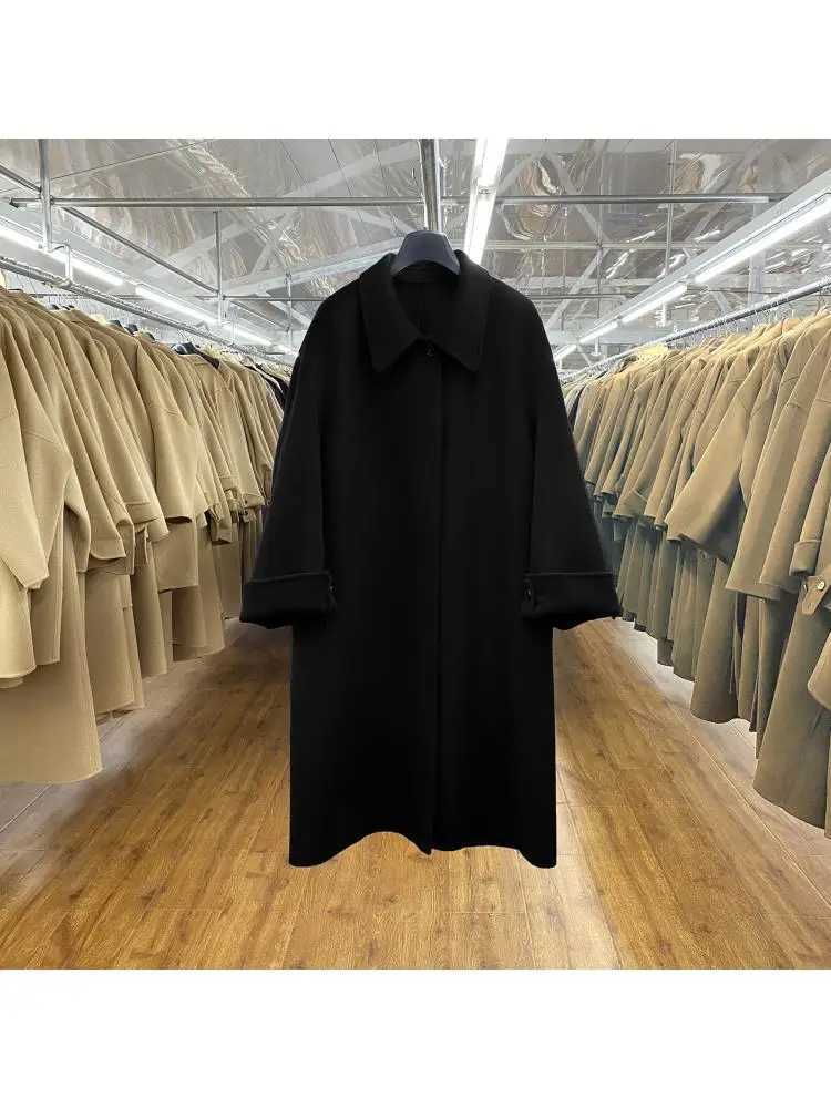 Korean Style Office Lady Woolen Jackets 2024 Autumn And Winter Lapel Single Breasted Loose Elegant Long Womens Wool CoatsX241009