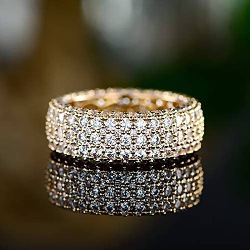 Elegant 2024 Hip Hop Wedding Rings for Women: 10KT Gold Fill, Pave White Sapphire CZ Eternity Band