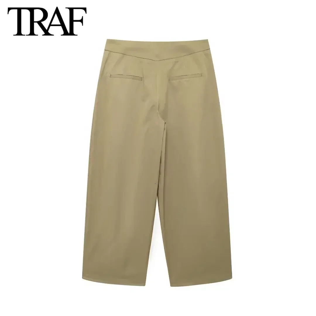 TRAF Womens Fashion Drawstring Bottom Pocket Long Sleeve Zipper Collar Jacket High Waist Folded Pants Two Piece Set 241008