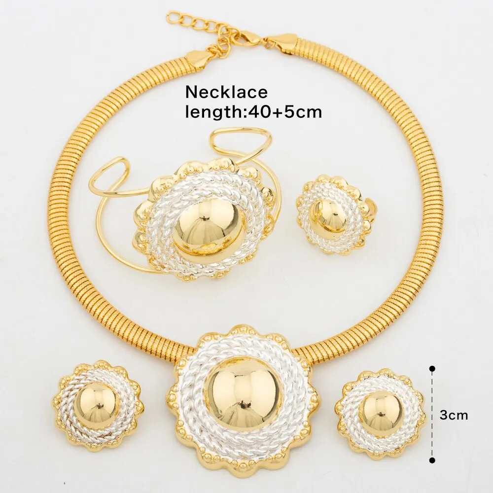 18k Gold Plated Jewelry Sets For Women Ethiopian Fashion Necklace Earrings Bracelet Ring Jewellery Set Wedding Party Gifs 241007