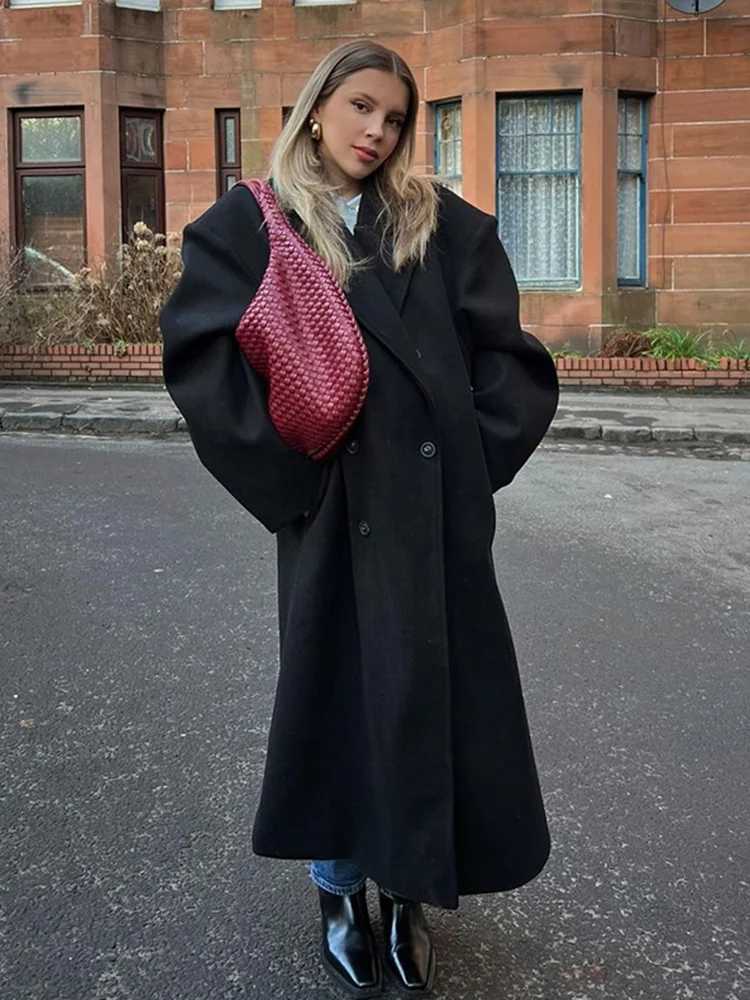 Chic Women Winter Coats Vintage Solid Double-breasted Long Sleeve Female Jacket With Pockets New Turn-down Collar Ladies OutwearX241009