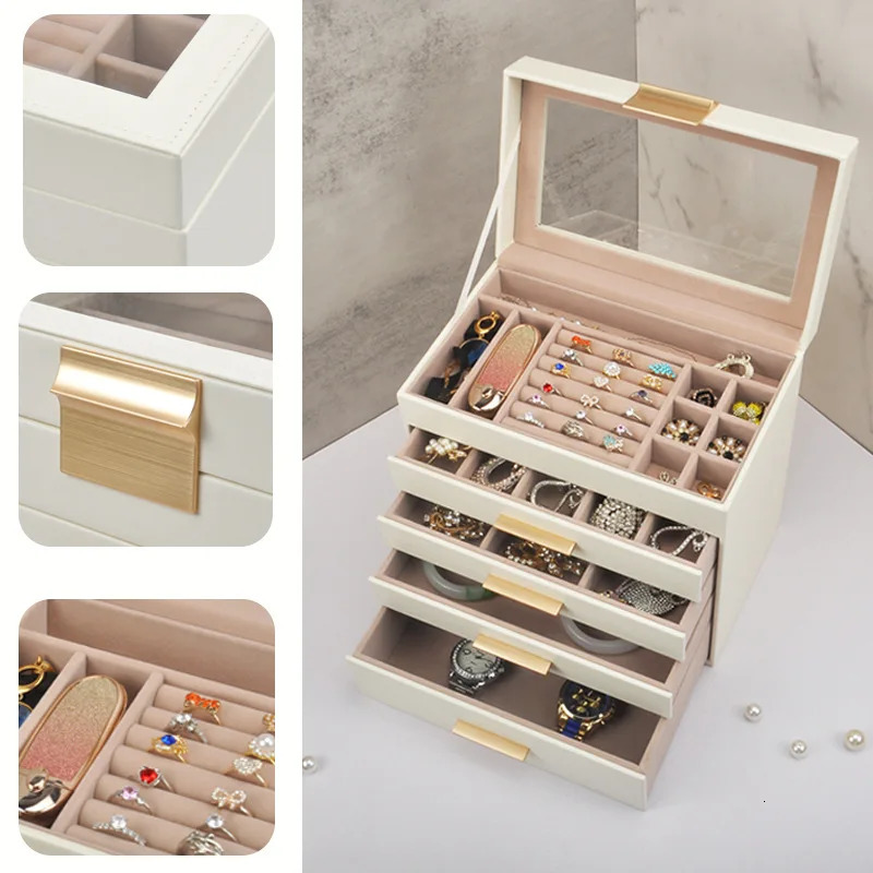 5-layer jewelry manager display travel jewelry box travel portable jewelry box PU storage manager earring holder 240924