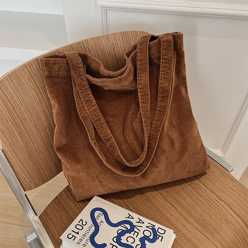 CGCBAG Retro Corduroy Canvas Womens Shoulder Bag Simple Solid Large Capacity Handbag Womens Casual Shopping Bag Handbag 241008