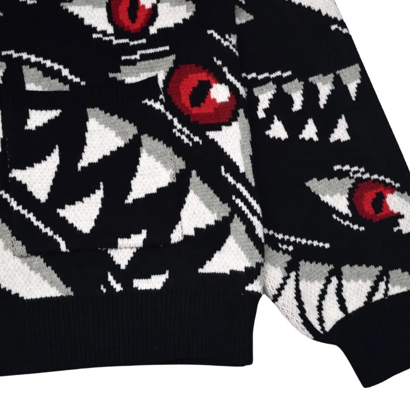 Y2K Gothic Knitted Sweater for Men Harajuku Anime High Quality Knitted Embroidery Oversized Open Knitted Woolen Sweater Fashionable Hip Hop Street Top