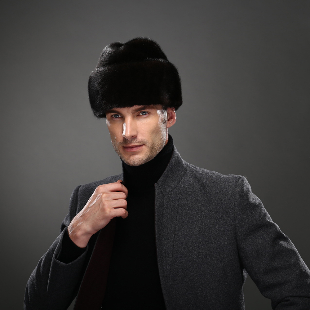 For Men Genuine Mink Cap Male Thick Warm Winter Fur Husband Gift Caps Quality Top Hat Headgear Beanie Beret