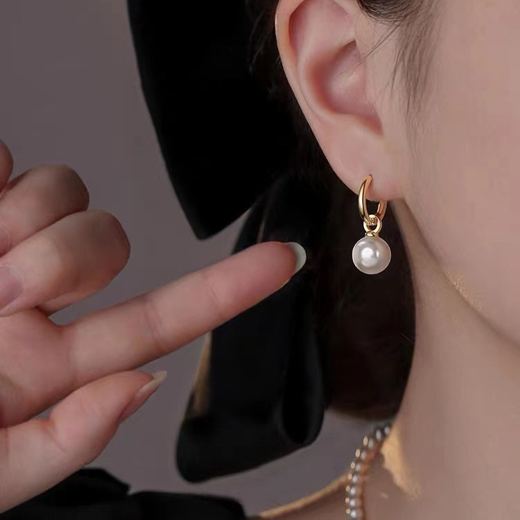 Sier needle pearl 2024 new women's light niche earrings