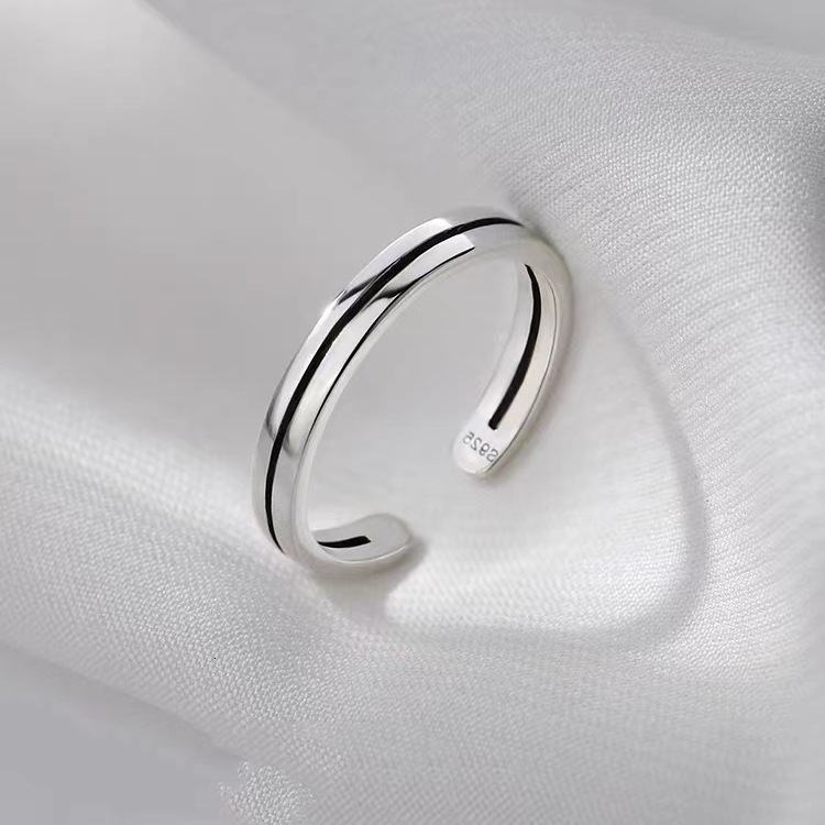Silver plated double-layer niche, high-end, open mouth women's light luxury, plain ring, index finger ring