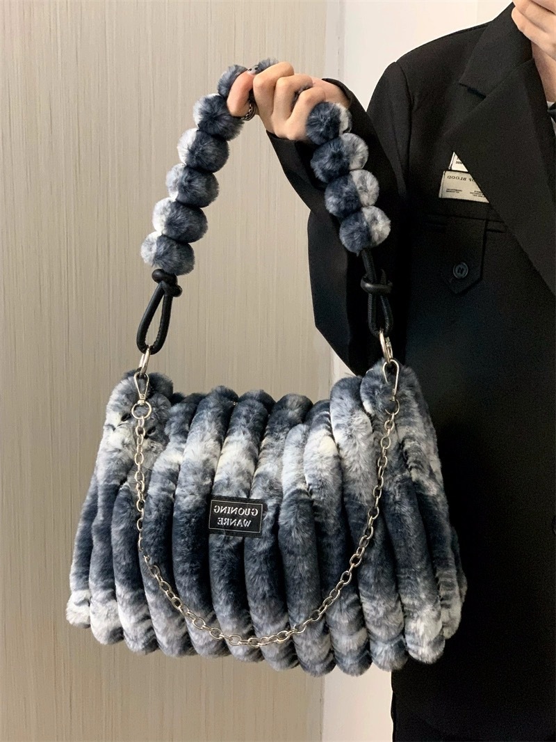 Tie dye plush shoulder underarm bag Women's large capacity bag autumn/winter new hand-held hair bag crossbody bag