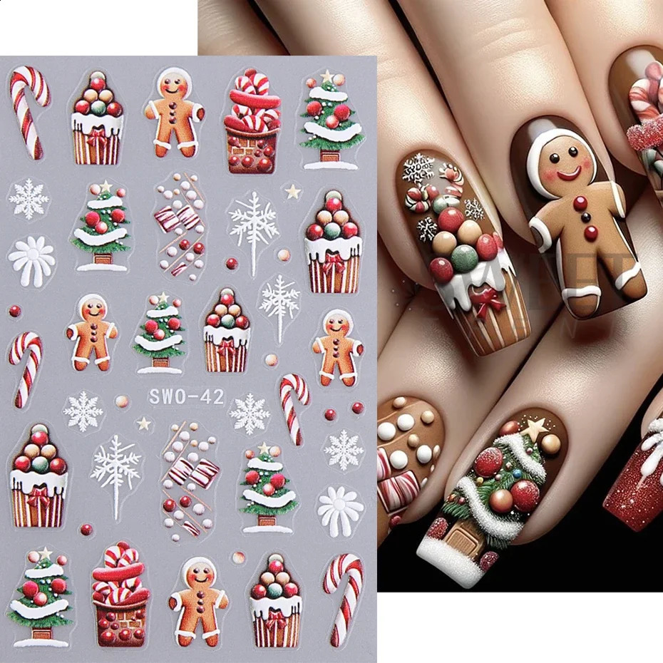 Christmas nail stickers Santa Claus snowman gloves cartoon self-adhesive slider nail stickers snowflake decorations 241008