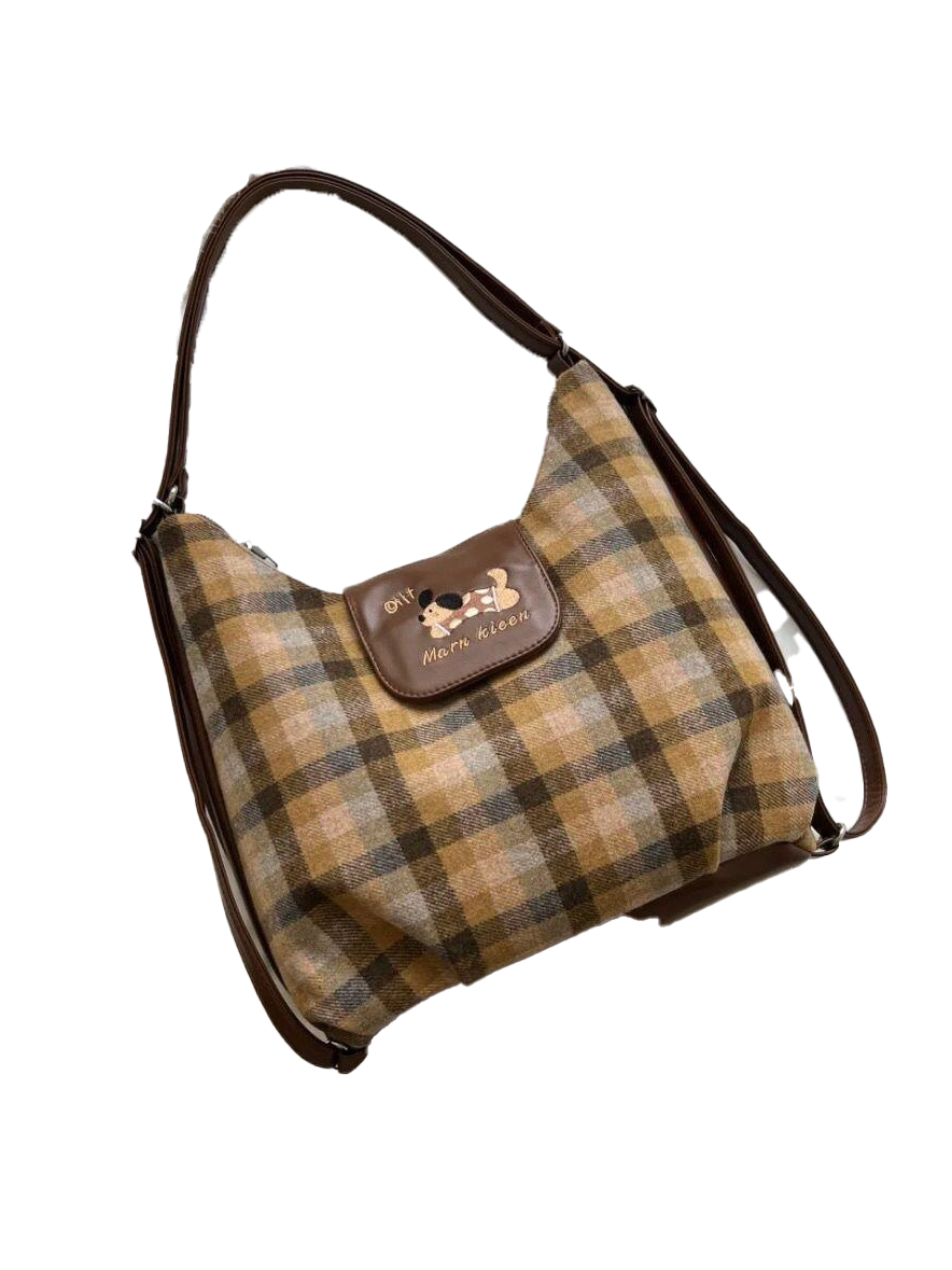 Early autumn plaid polka dot dog cloud bag advanced texture color cross shoulder crossbody bag large capacity college style backpack