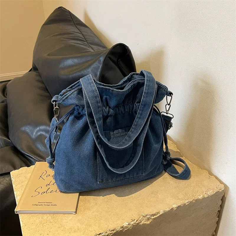 Casual solid color womens bag with high-quality stitching shoulder bag the -selling womens high-quality denim handbag in 241008