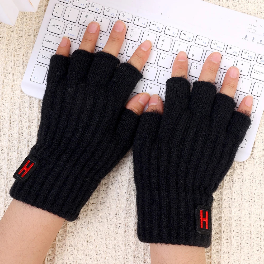 autumn and winter knitted warm half finger Hlabel gloves fashionable mens sports with sliding screen cold proof 241009
